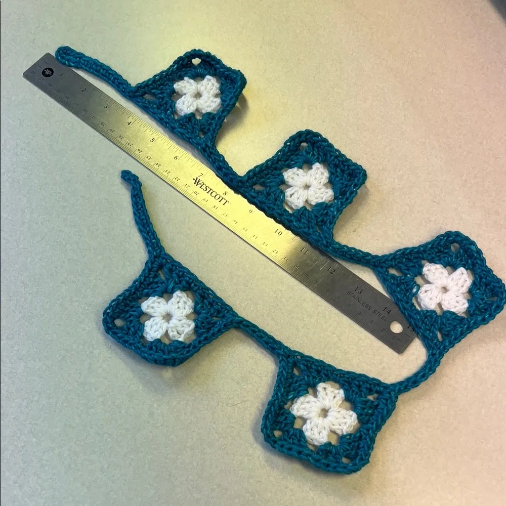 Teal and White Crochet Granny Square Garland Bunting